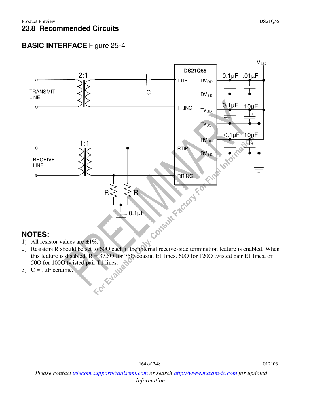 Maxim DS21Q55 specifications Recommended Circuits Basic Interface Figure, 1µF 