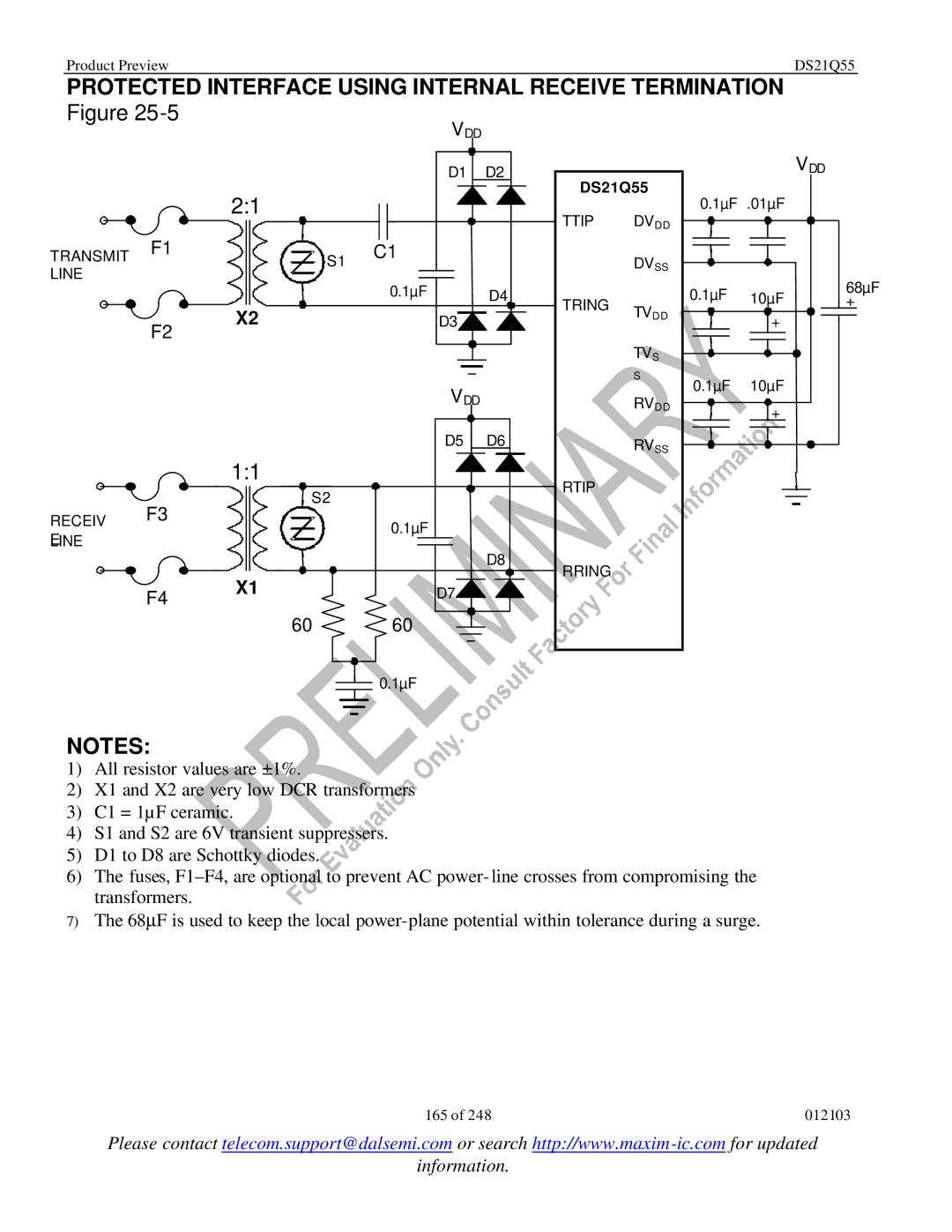 Maxim DS21Q55 specifications Protected Interface Using Internal Receive Termination 