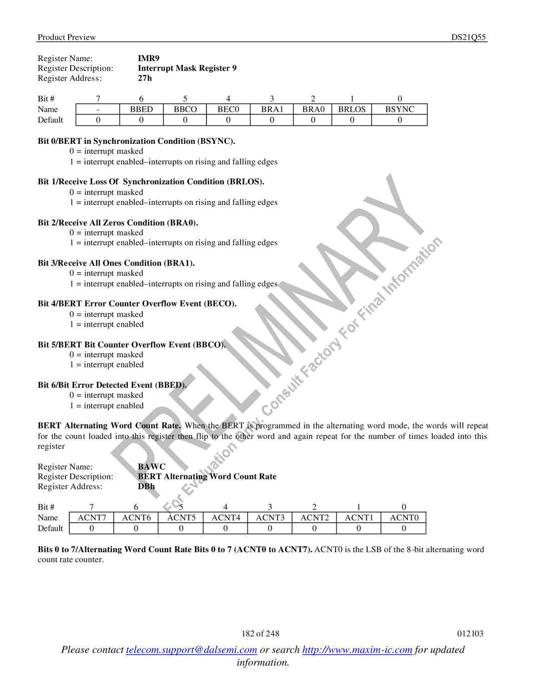 Maxim DS21Q55 specifications IMR9, Bawc 