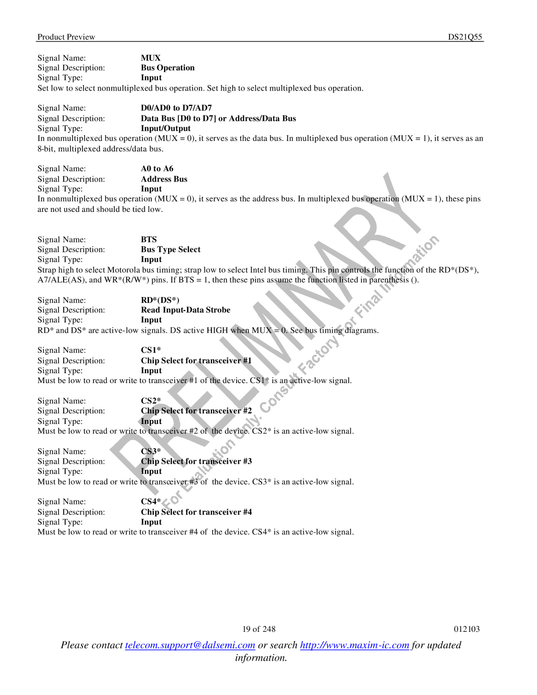 Maxim DS21Q55 specifications Mux, Bts 