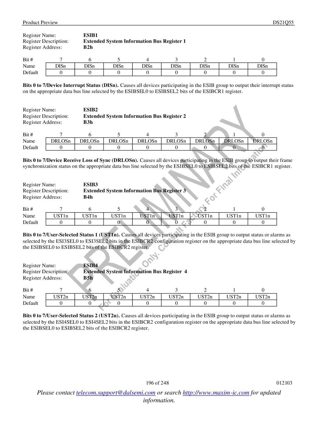 Maxim DS21Q55 specifications ESIB1, ESIB2, ESIB3, ESIB4 