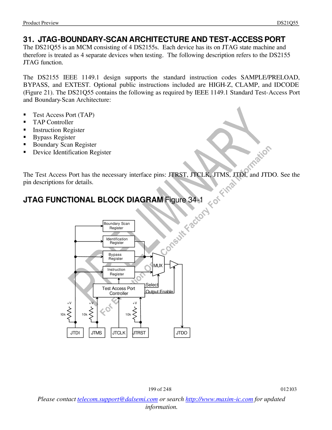 Maxim DS21Q55 specifications JTAG-BOUNDARY-SCAN Architecture and TEST-ACCESS Port, Jtag Functional Block Diagram Figure 