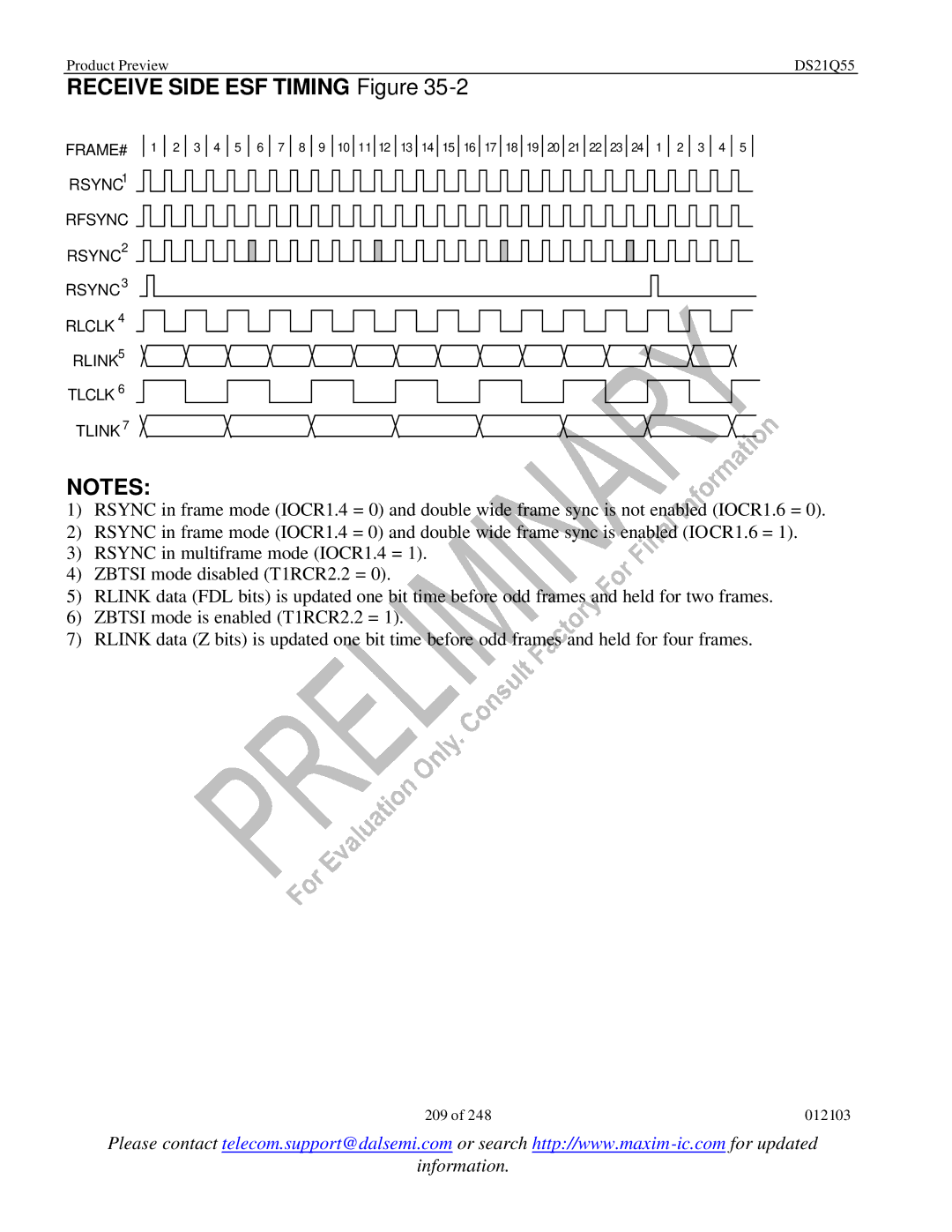 Maxim DS21Q55 specifications Receive Side ESF Timing Figure 