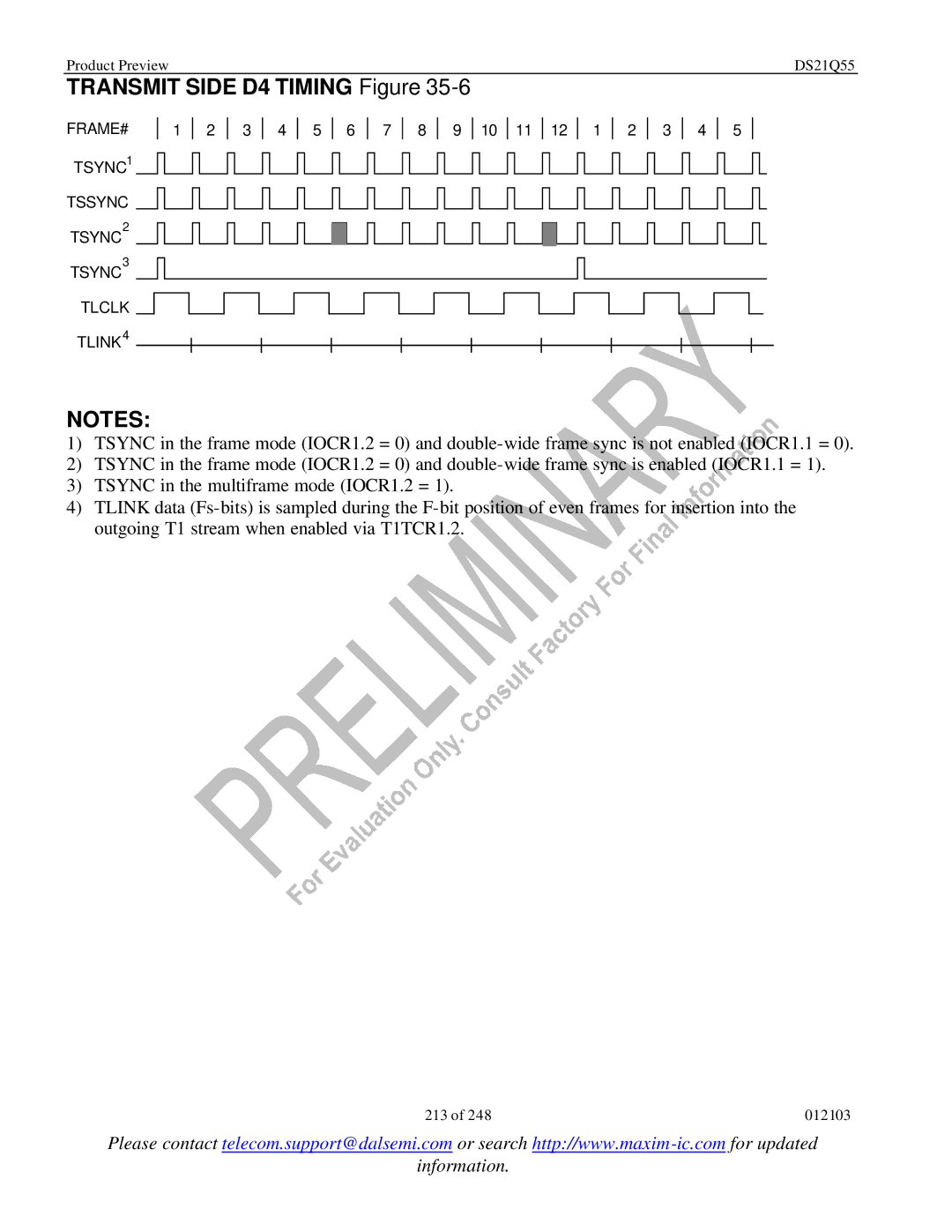 Maxim DS21Q55 specifications Transmit Side D4 Timing Figure 