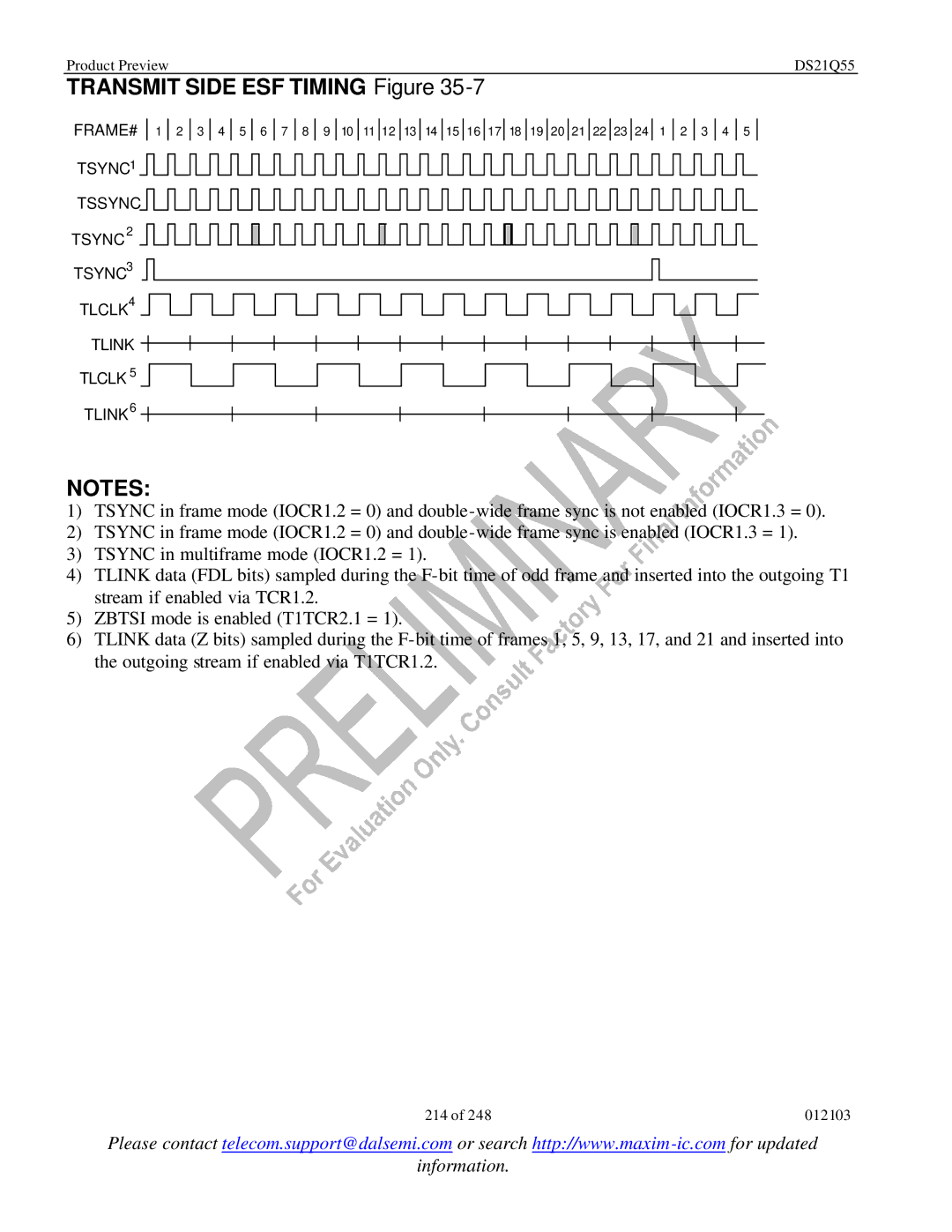 Maxim DS21Q55 specifications Transmit Side ESF Timing Figure 