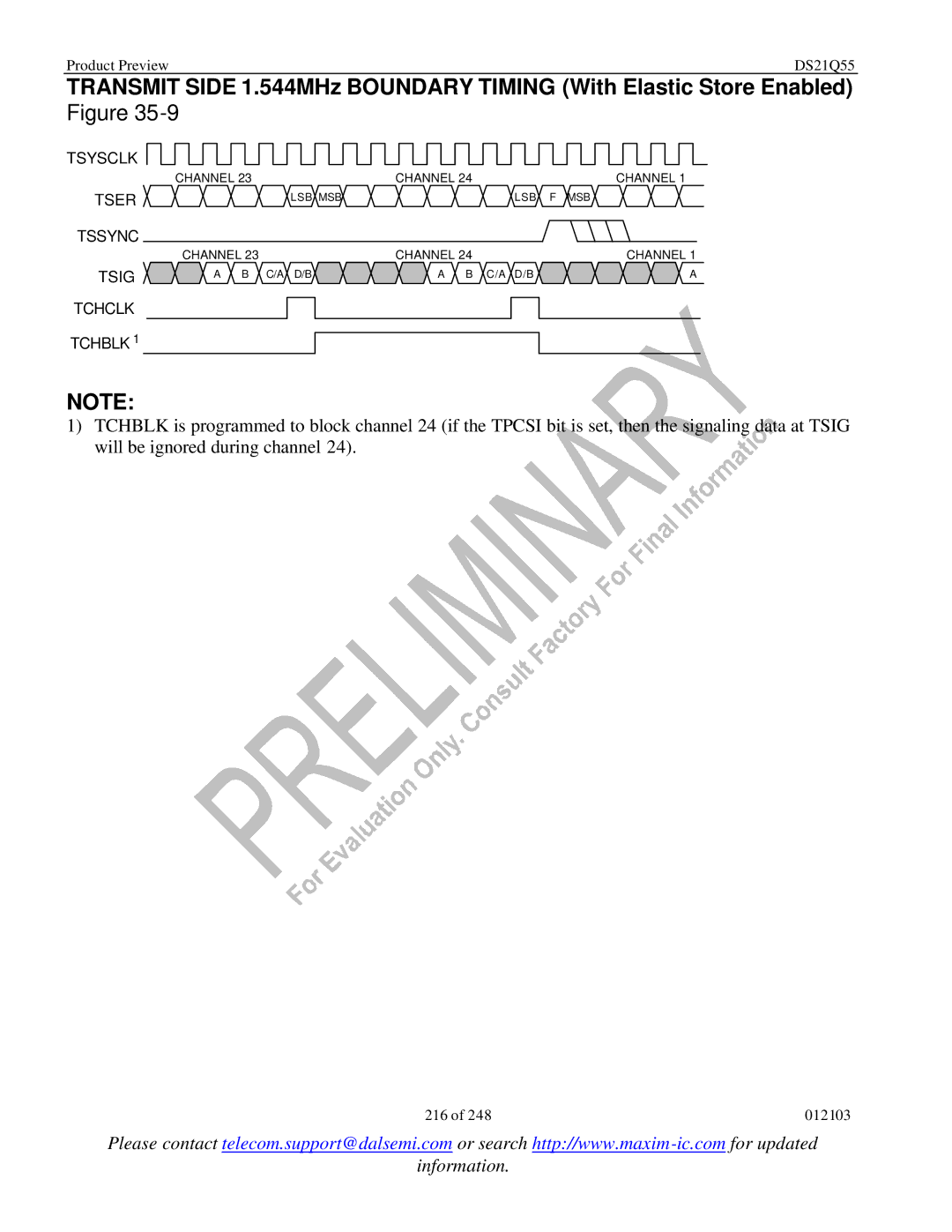 Maxim DS21Q55 specifications Tsysclk 