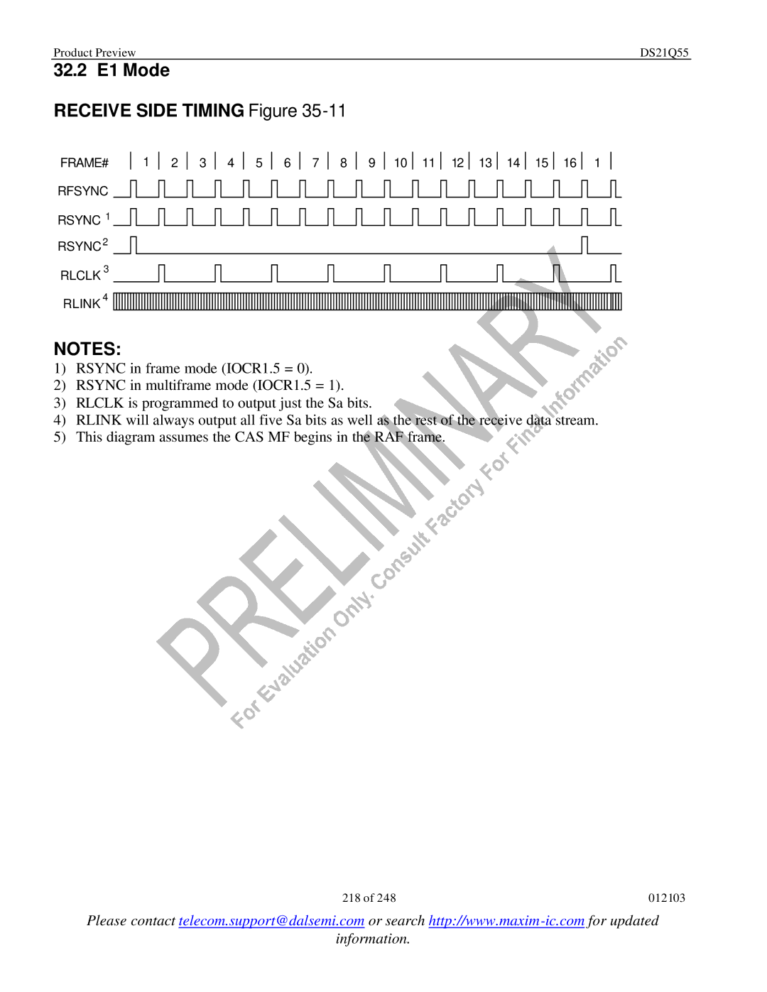 Maxim DS21Q55 specifications 32.2 E1 Mode Receive Side Timing Figure 