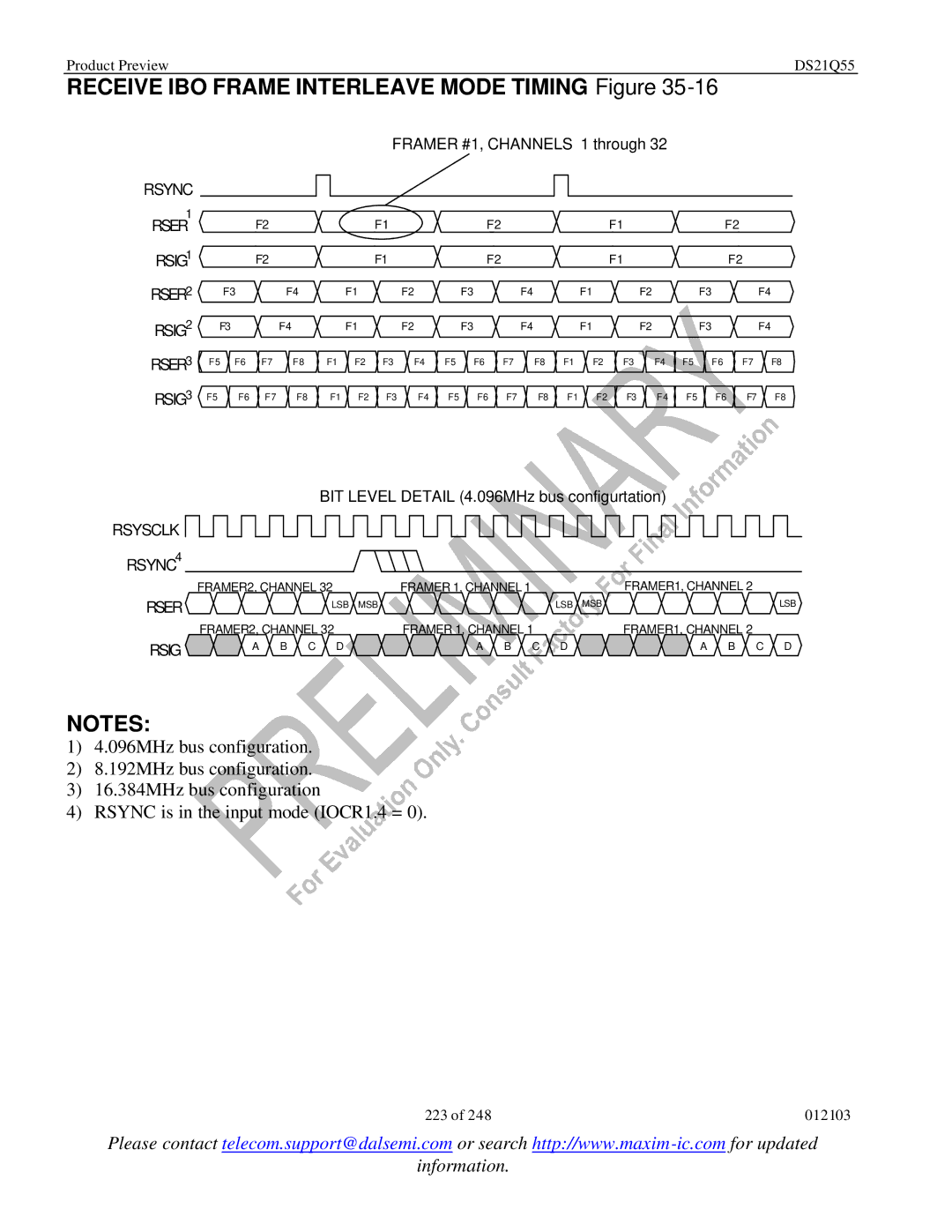 Maxim DS21Q55 specifications Receive IBO Frame Interleave Mode Timing Figure 