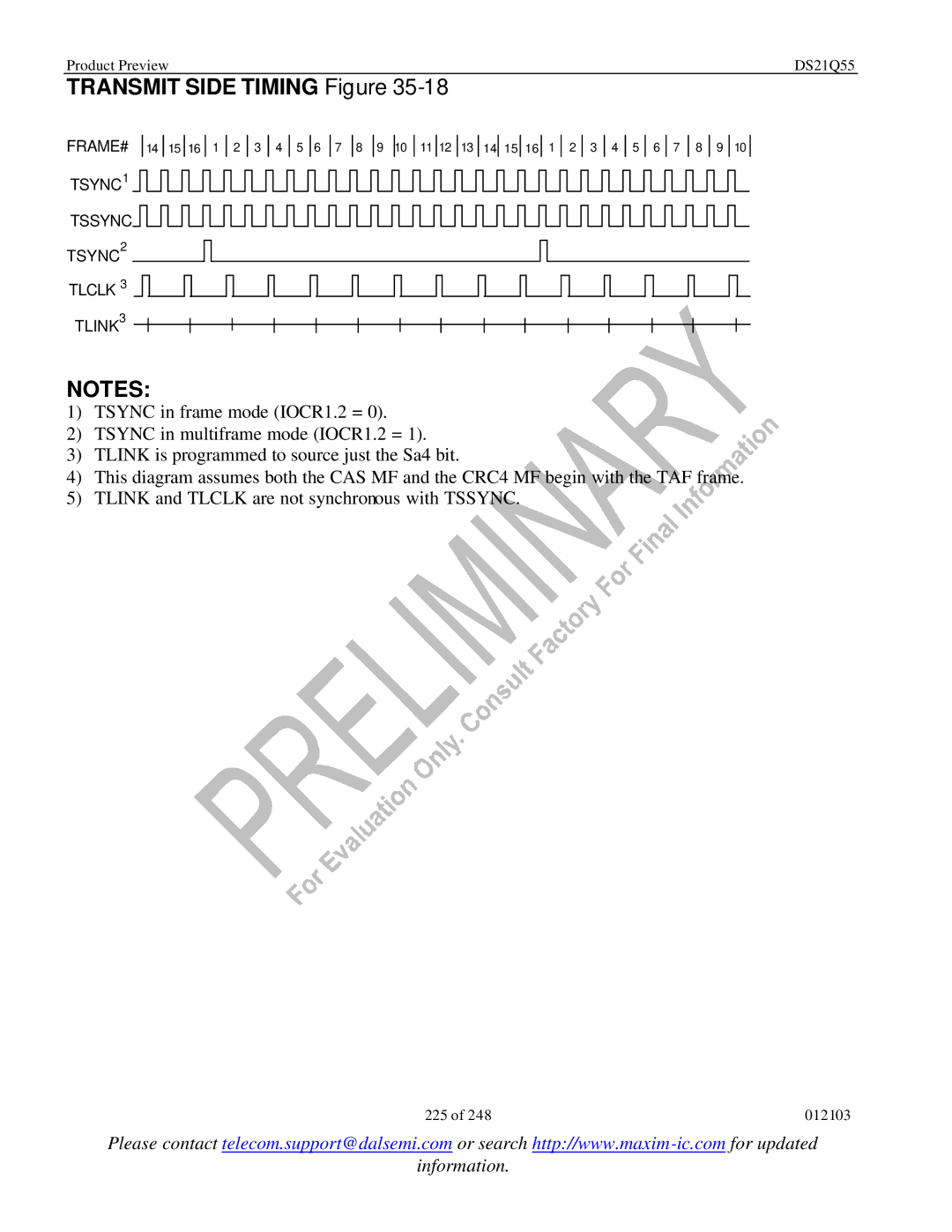 Maxim DS21Q55 specifications Transmit Side Timing Figure 