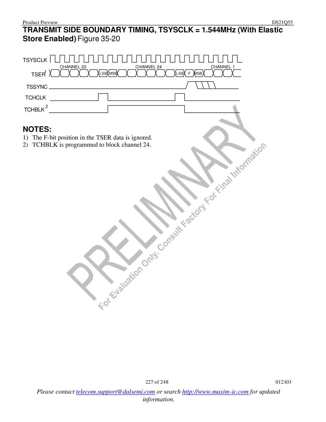 Maxim DS21Q55 specifications Tssync Tchclk Tchblk 