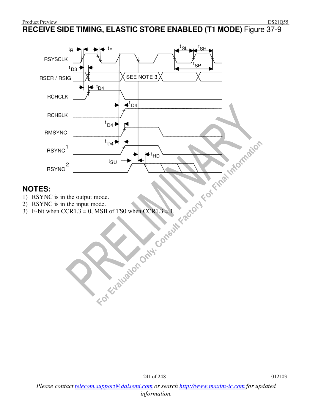 Maxim DS21Q55 specifications Receive Side TIMING, Elastic Store Enabled T1 Mode Figure 