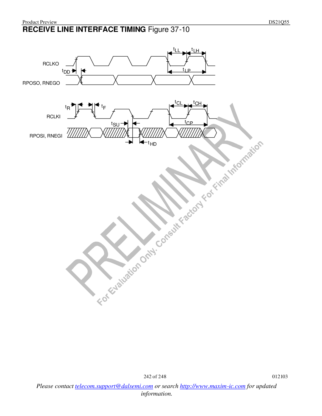 Maxim DS21Q55 specifications Receive Line Interface Timing Figure 