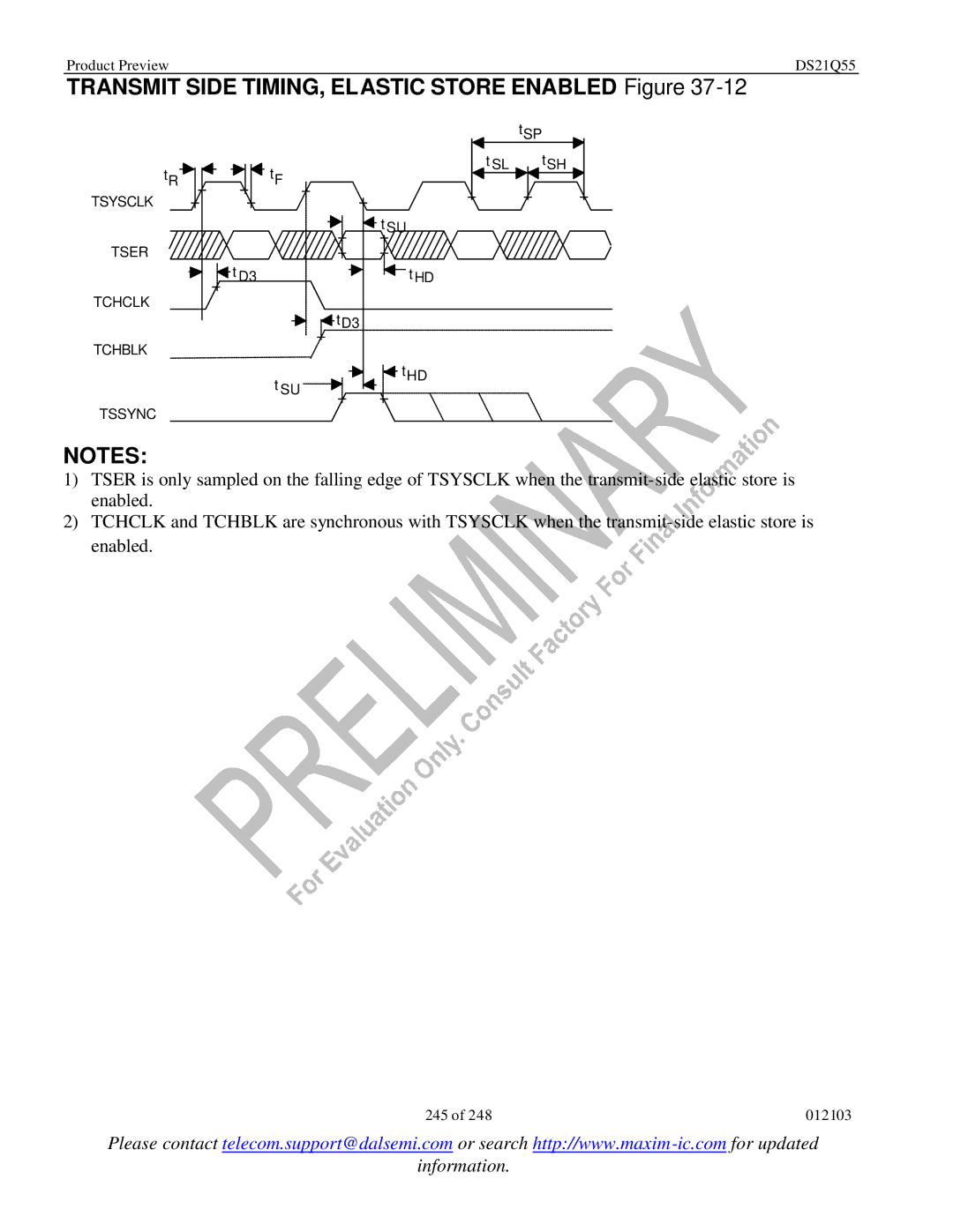 Maxim DS21Q55 specifications Transmit Side TIMING, Elastic Store Enabled Figure 