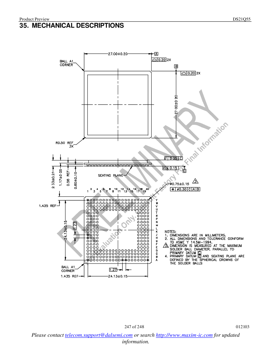 Maxim DS21Q55 specifications Mechanical Descriptions 