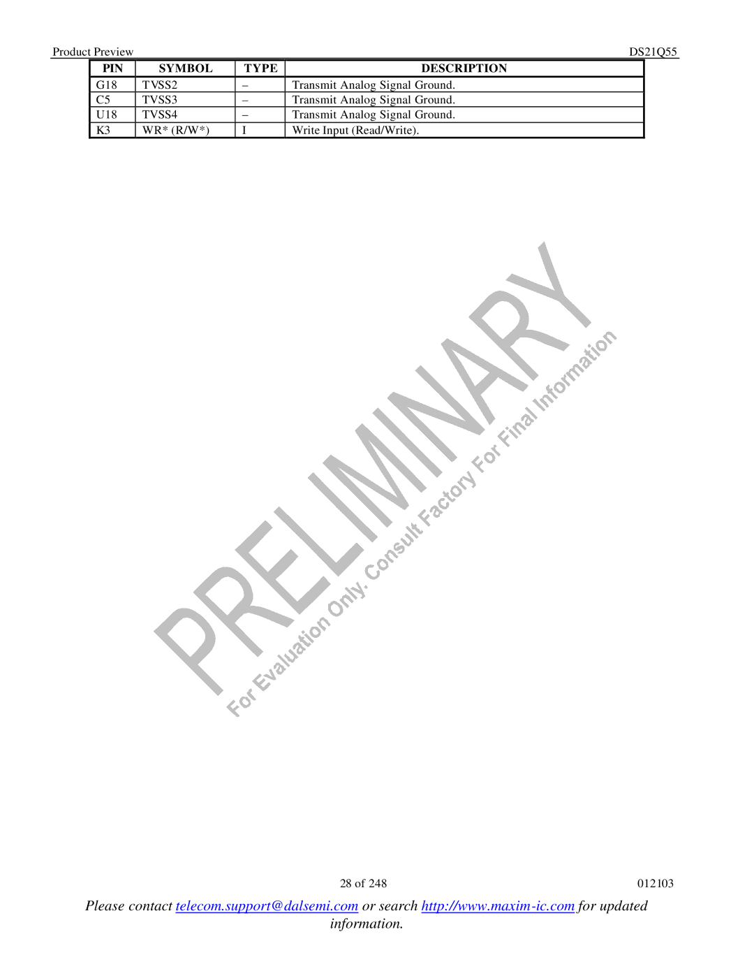 Maxim DS21Q55 specifications TVSS2, TVSS3, TVSS4 