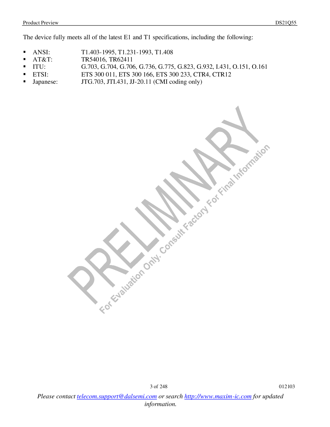 Maxim DS21Q55 specifications Ansi 