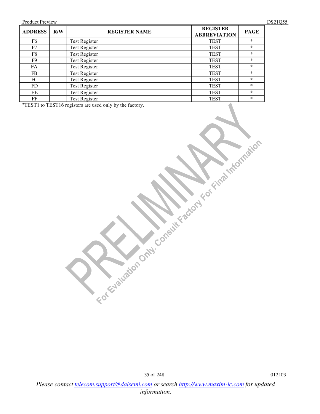 Maxim DS21Q55 specifications Information 