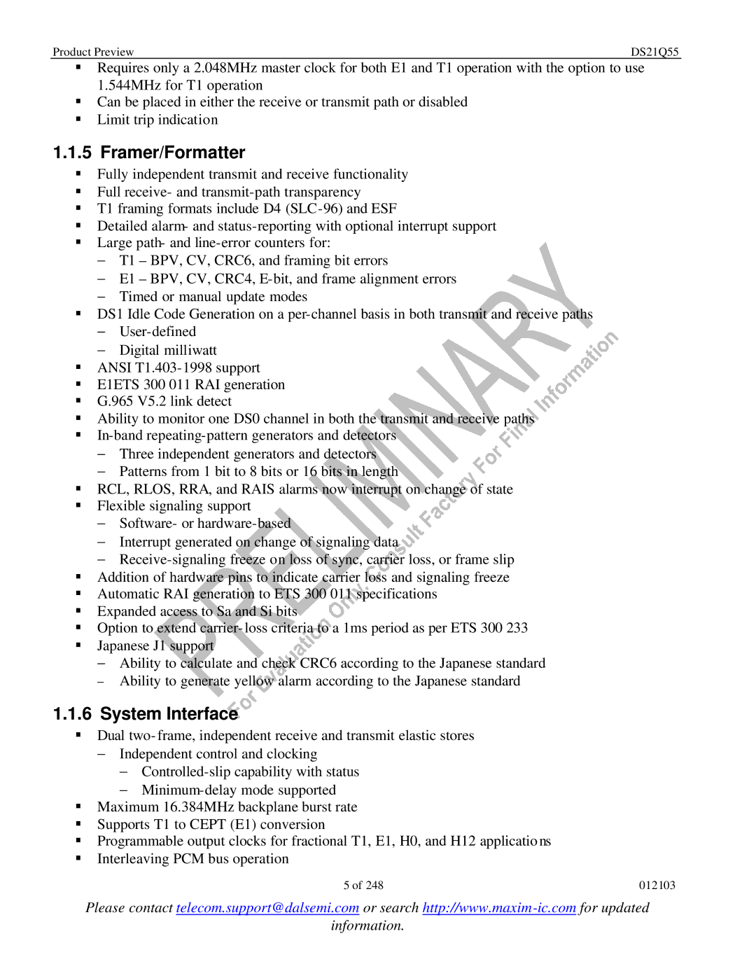 Maxim DS21Q55 specifications Framer/Formatter, System Interface 