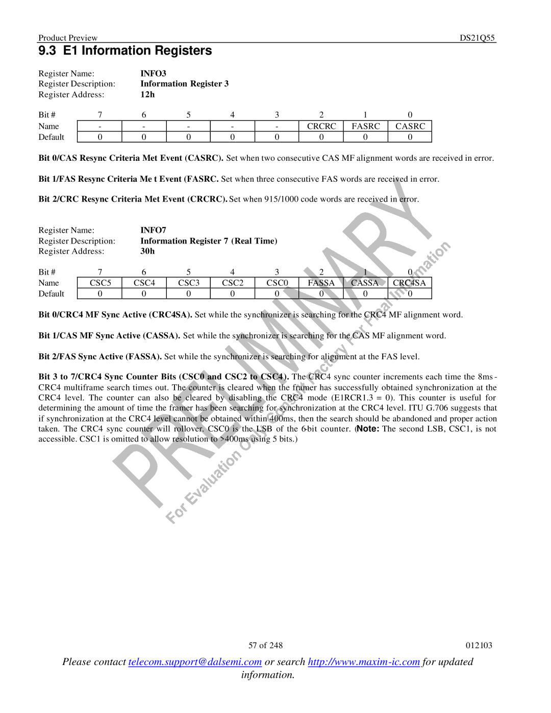 Maxim DS21Q55 specifications E1 Information Registers, INFO3, INFO7 