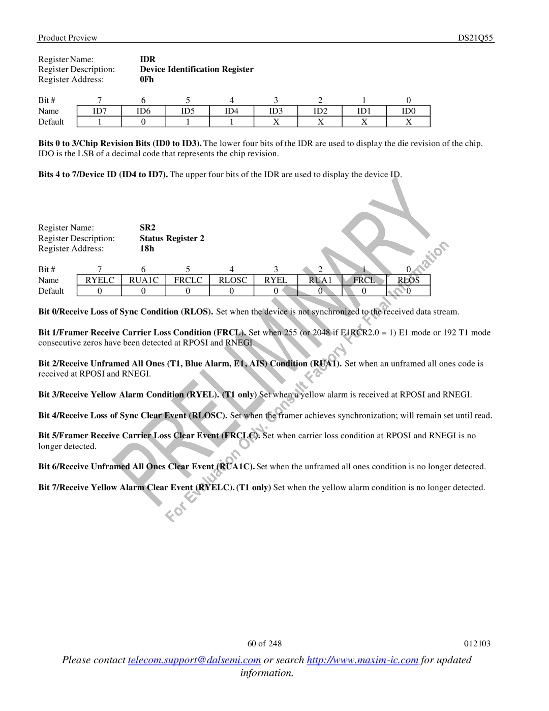 Maxim DS21Q55 specifications Idr, SR2 