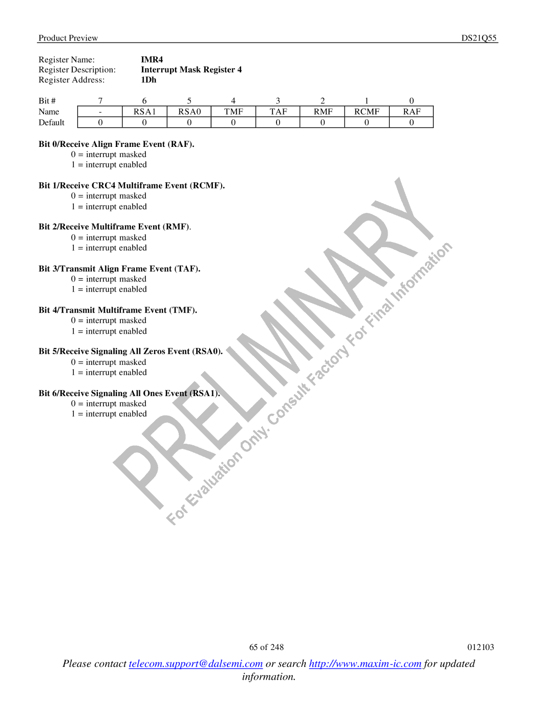 Maxim DS21Q55 specifications IMR4 