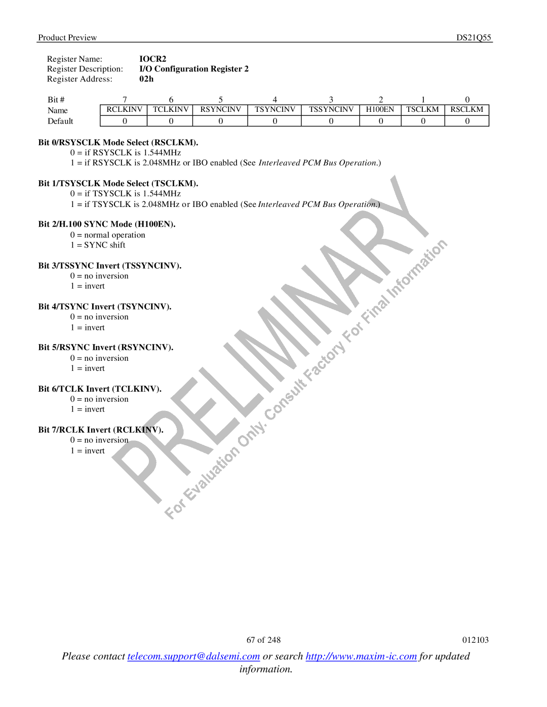 Maxim DS21Q55 specifications IOCR2 