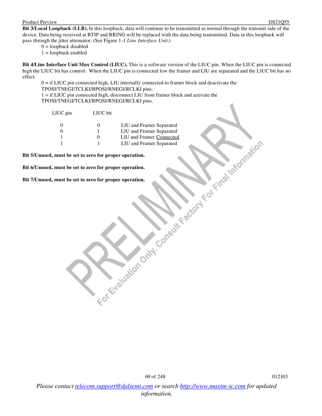 Maxim DS21Q55 specifications Information 