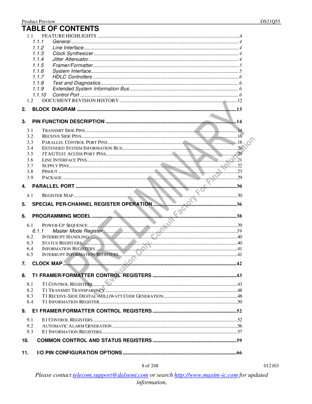 Maxim DS21Q55 specifications Table of Contents 