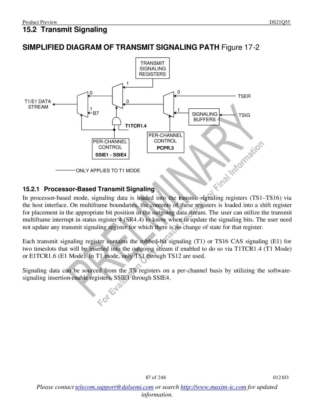 Maxim DS21Q55 specifications Processor-Based Transmit Signaling 