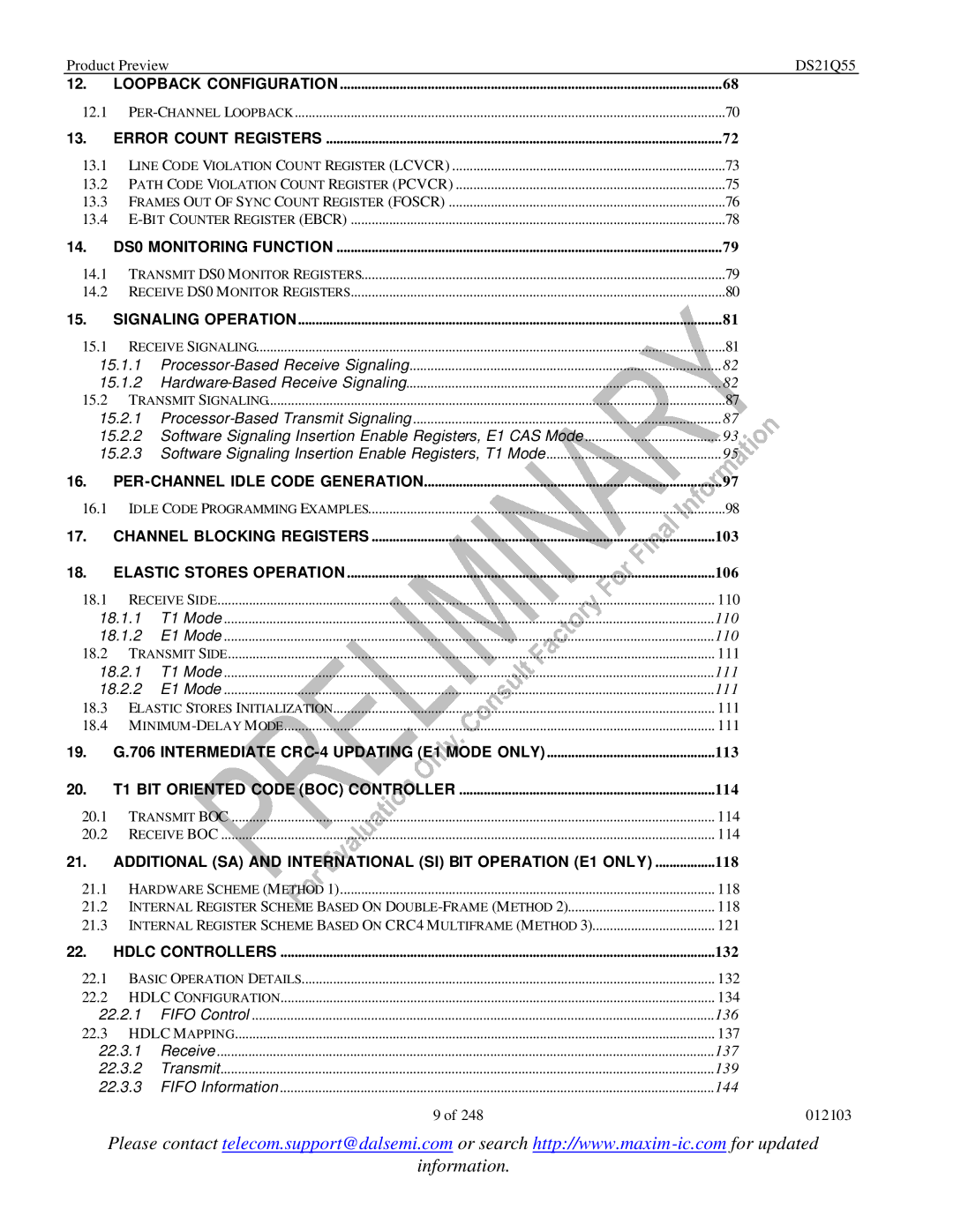 Maxim DS21Q55 Error Count Registers, Signaling Operation, PER-CHANNEL Idle Code Generation, Channel Blocking Registers 