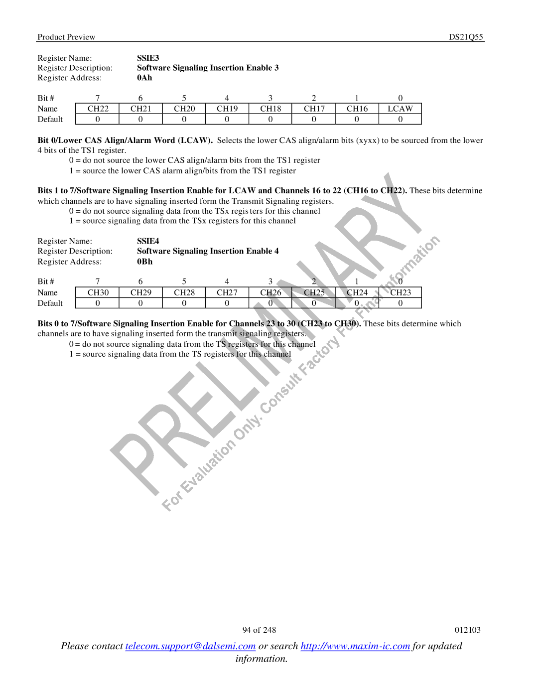 Maxim DS21Q55 specifications SSIE3, 0Ah, Lcaw, SSIE4, 0Bh 