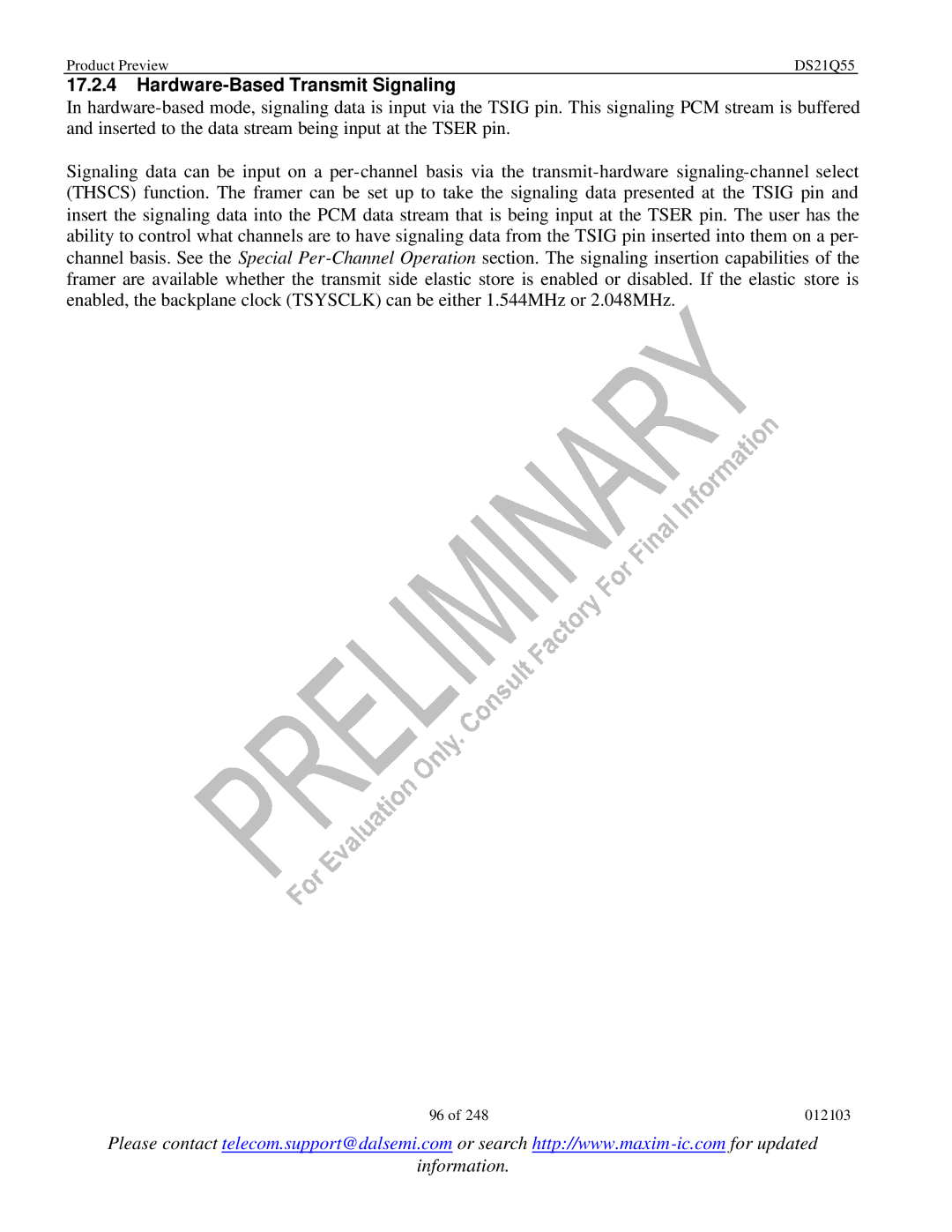 Maxim DS21Q55 specifications Hardware-Based Transmit Signaling 