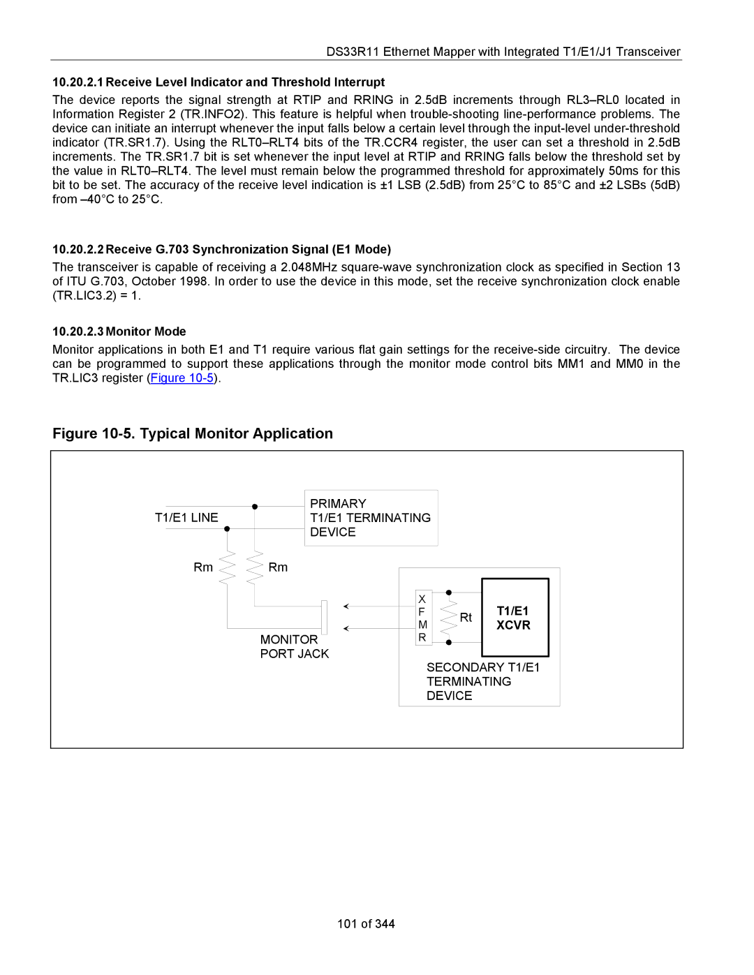 Maxim DS33R11 Receive Level Indicator and Threshold Interrupt, Receive G.703 Synchronization Signal E1 Mode, Monitor Mode 