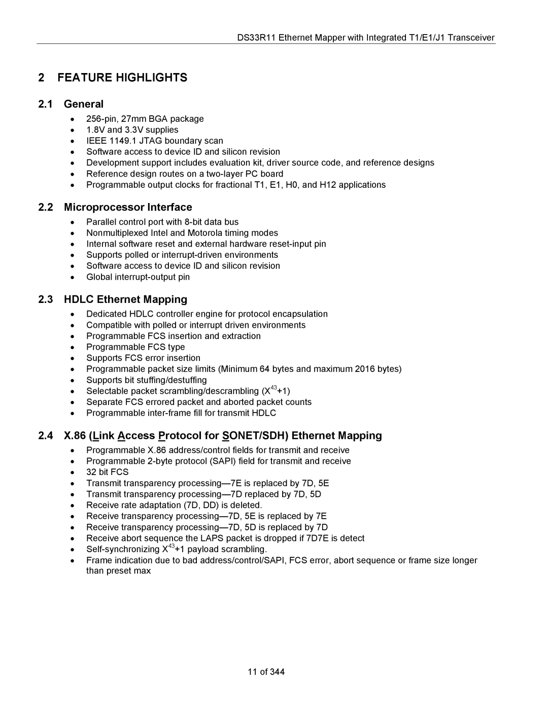 Maxim DS33R11 specifications General, Microprocessor Interface, Hdlc Ethernet Mapping 