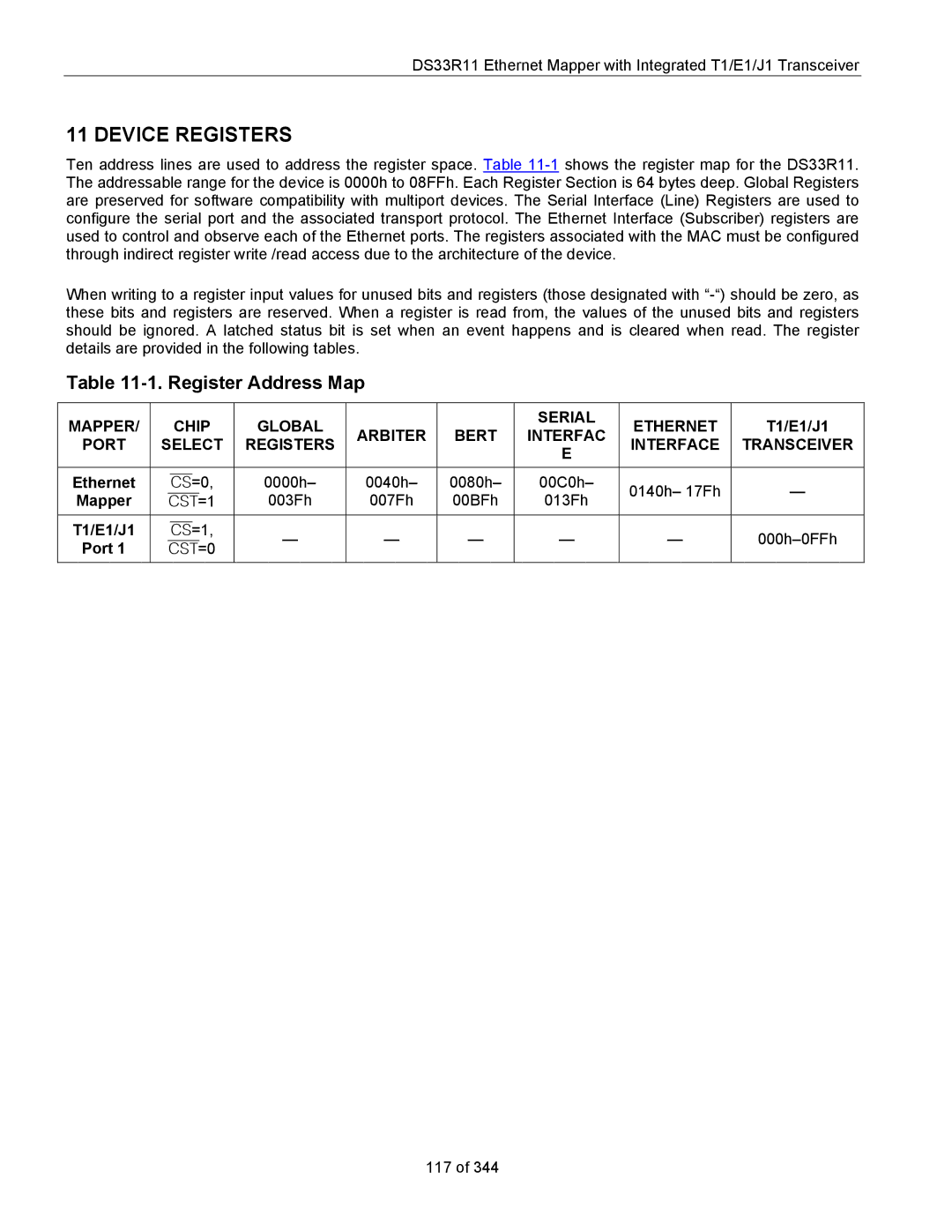 Maxim DS33R11 specifications Register Address Map, Mapper Chip Global Arbiter Bert Serial Ethernet, Interfac 