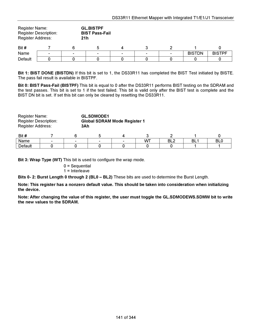 Maxim DS33R11 specifications Gl.Bistpf, GL.SDMODE1 