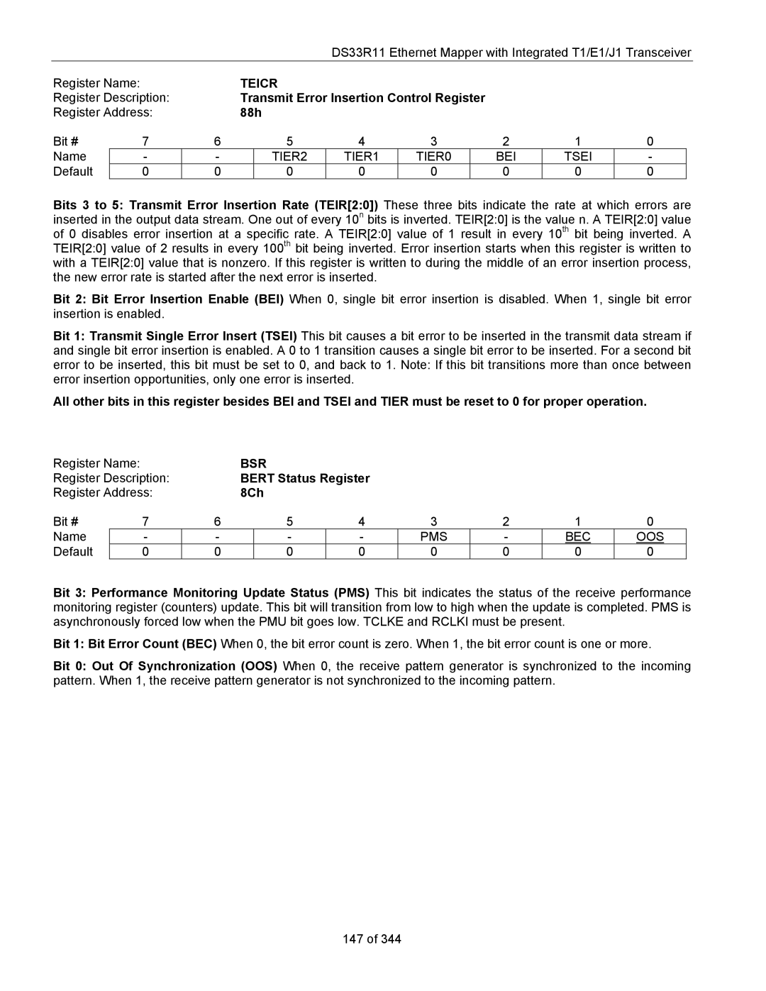 Maxim DS33R11 specifications Teicr, Bsr 