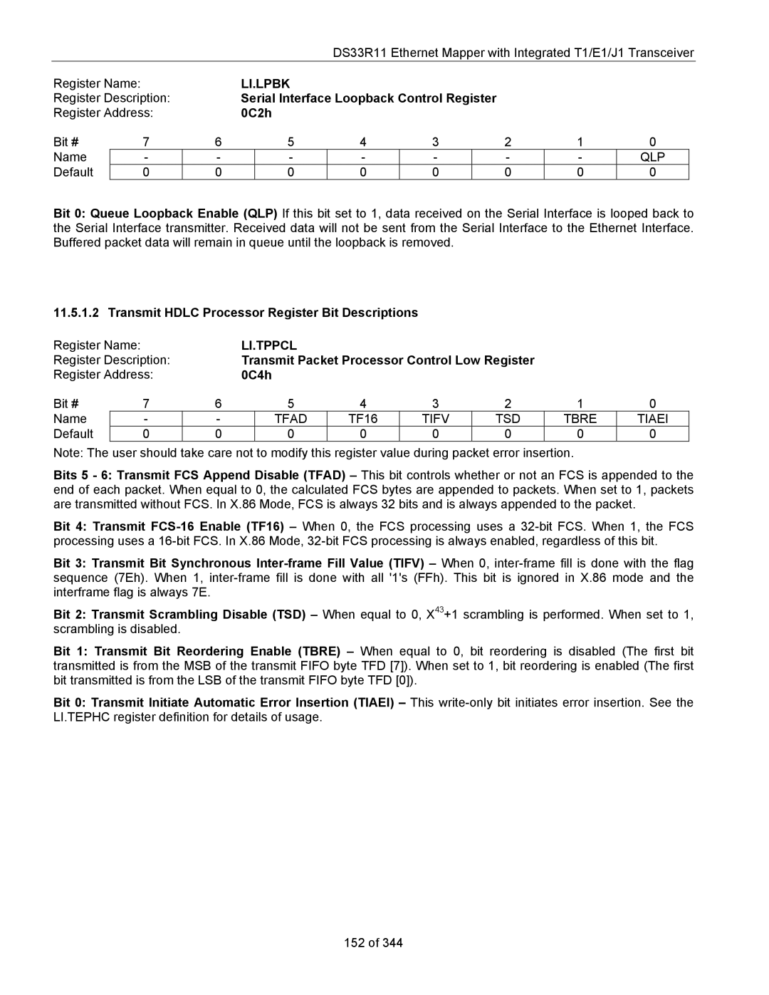 Maxim DS33R11 specifications Li.Lpbk, Li.Tppcl 