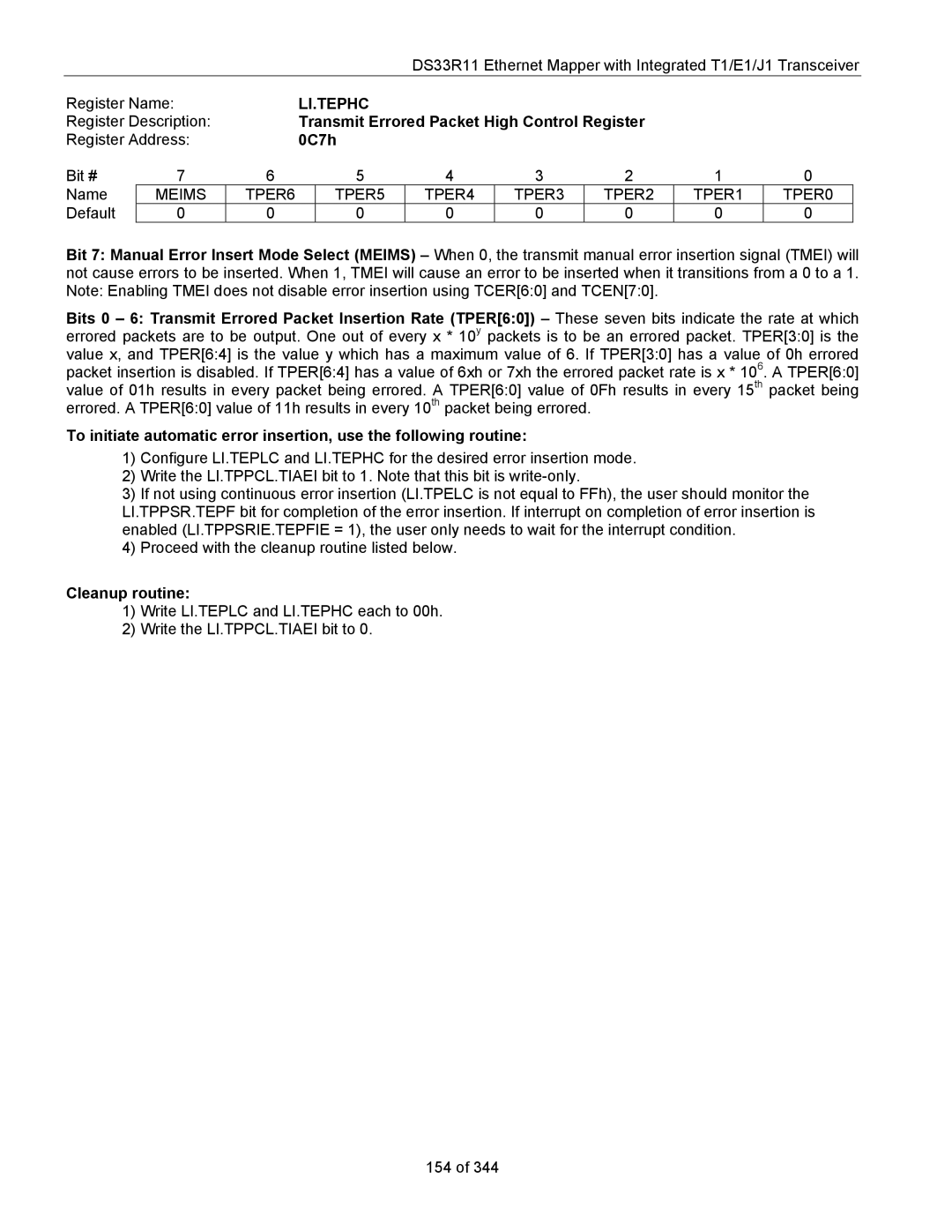 Maxim DS33R11 specifications Li.Tephc, Transmit Errored Packet High Control Register, 0C7h, Cleanup routine 