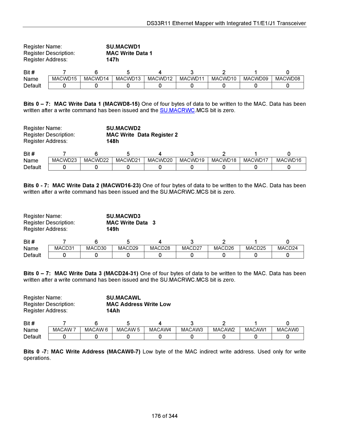 Maxim DS33R11 specifications SU.MACWD1, SU.MACWD2, SU.MACWD3, Su.Macawl 