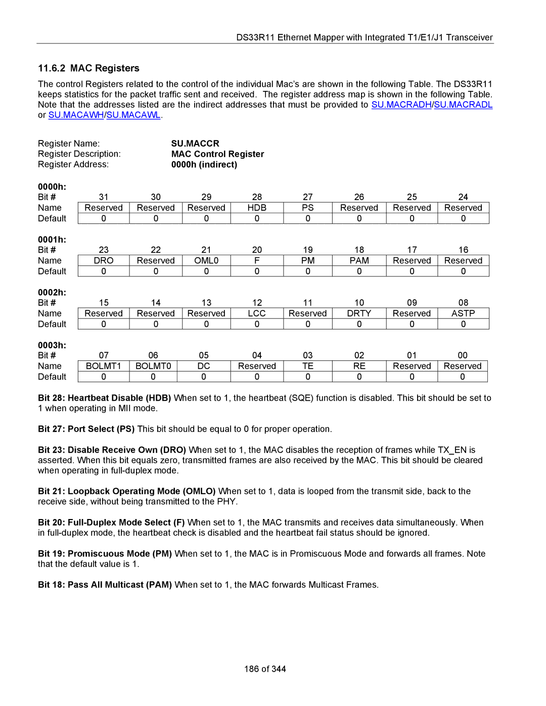 Maxim DS33R11 specifications MAC Registers, Su.Maccr 