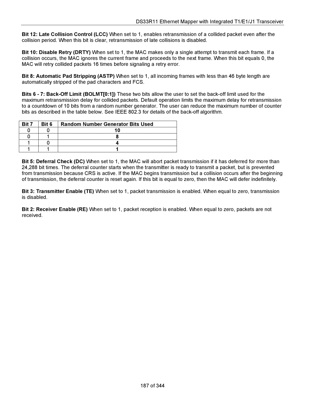 Maxim DS33R11 specifications Bit Random Number Generator Bits Used 