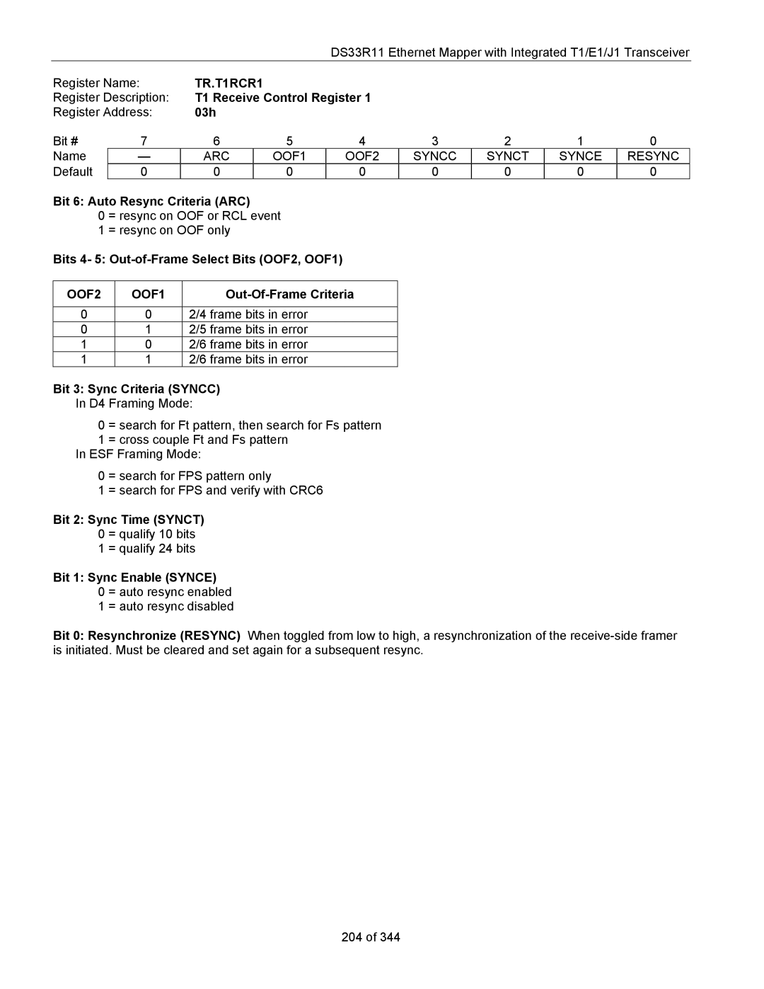 Maxim DS33R11 specifications TR.T1RCR1, OOF2 OOF1 