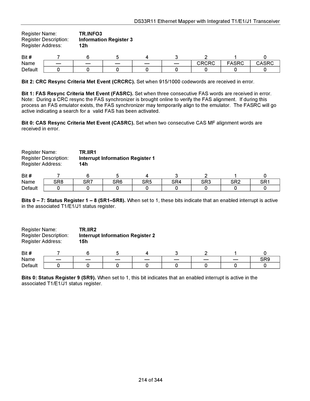 Maxim DS33R11 specifications TR.INFO3, TR.IIR1, TR.IIR2 