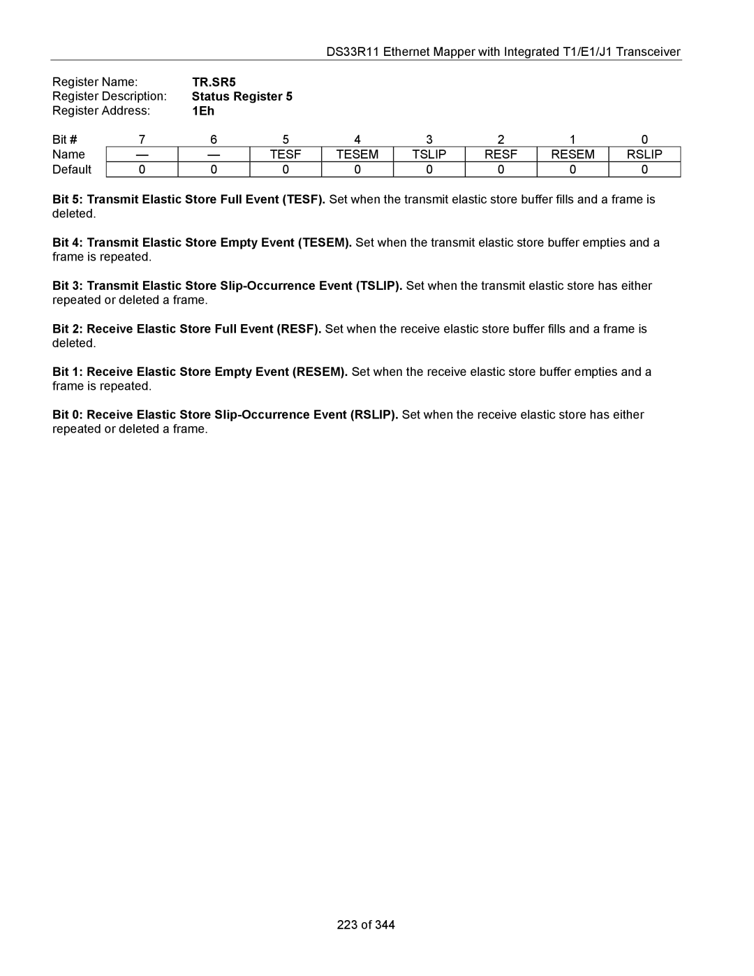 Maxim DS33R11 specifications TR.SR5, 1Eh, Tesf Tesem Tslip Resf Resem Rslip 