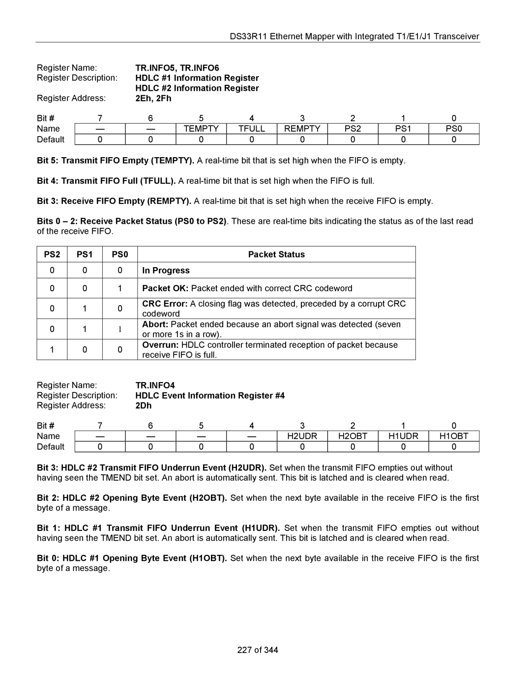 Maxim DS33R11 specifications TR.INFO5, TR.INFO6, PS2 PS1 PS0, TR.INFO4 