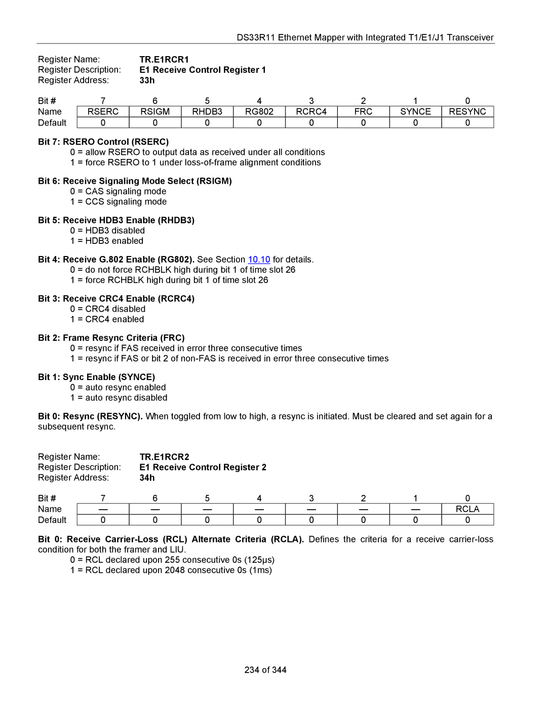 Maxim DS33R11 specifications TR.E1RCR1, TR.E1RCR2 