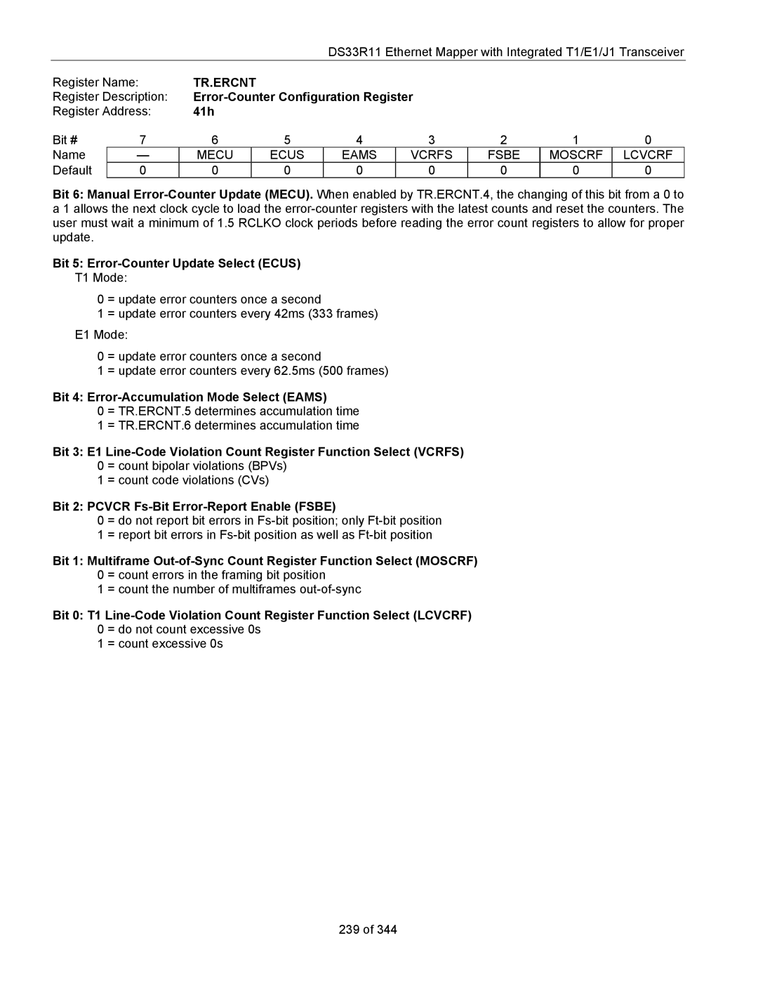 Maxim DS33R11 specifications Tr.Ercnt, Error-Counter Configuration Register, Bit 5 Error-Counter Update Select Ecus 