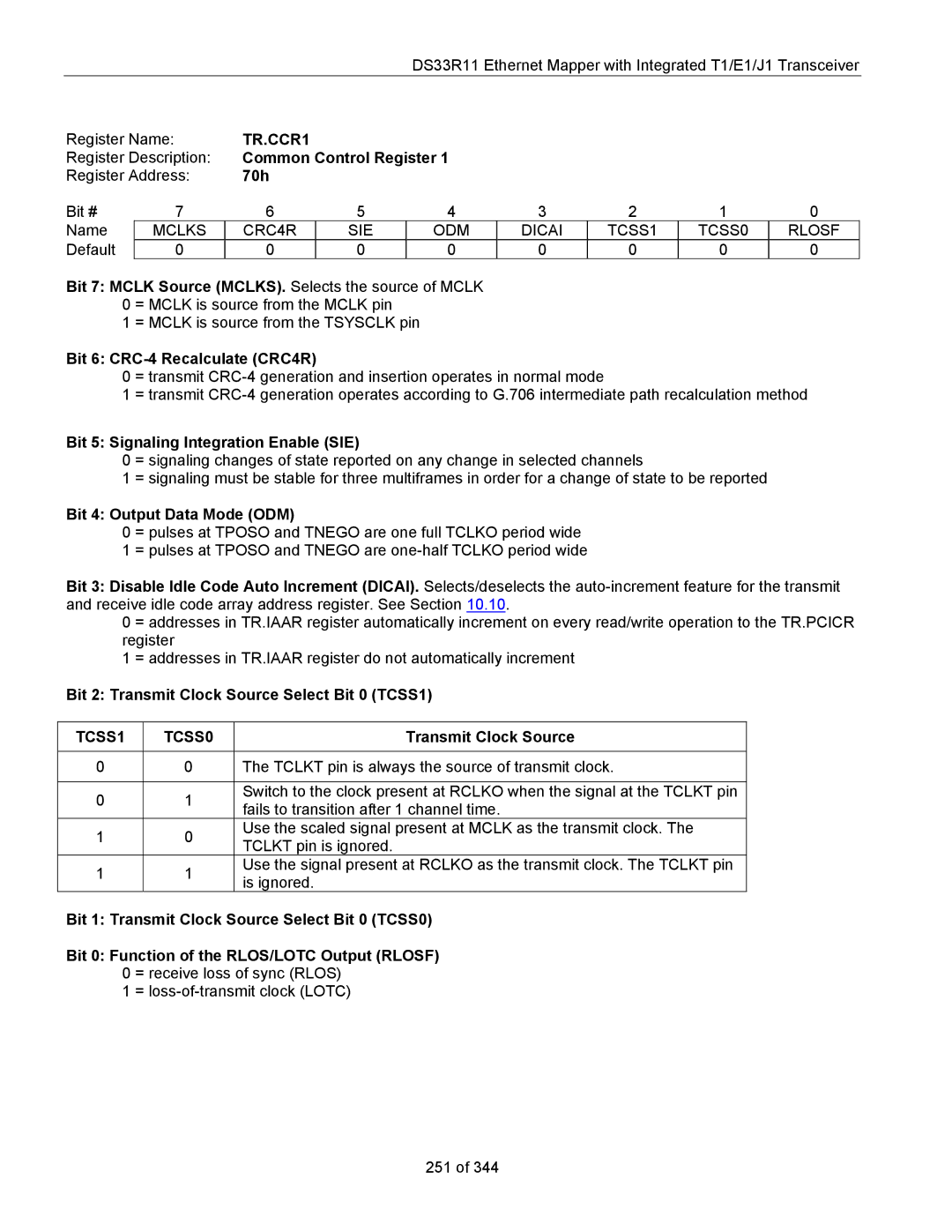 Maxim DS33R11 specifications TR.CCR1, TCSS1 TCSS0 