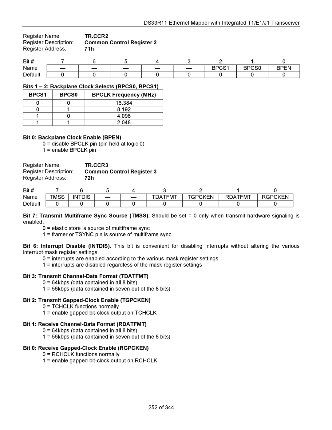 Maxim DS33R11 specifications TR.CCR2, BPCS1 BPCS0, TR.CCR3 